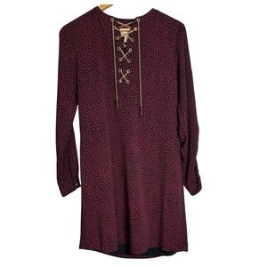 NWT MICHAEL KORS Women's‎ Burgundy S Animal Print Lace Up Chain Dress